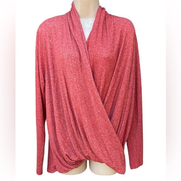PHILOSOPHY Faux Wrap Blouse Size S Red Waffle Knit Long Sleeve Top Draped Shirt - Picture 1 of 4